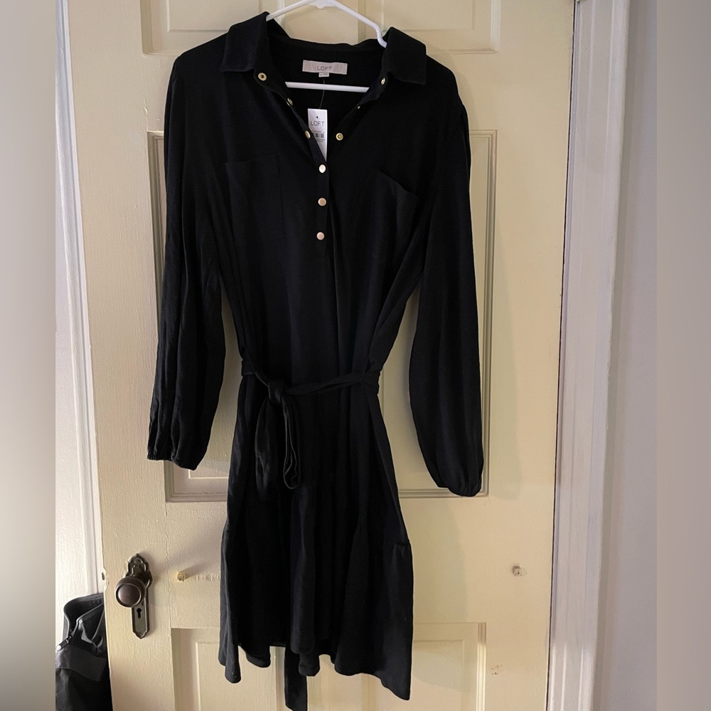 Loft flounce pocket shirt dress, black NWT size XL